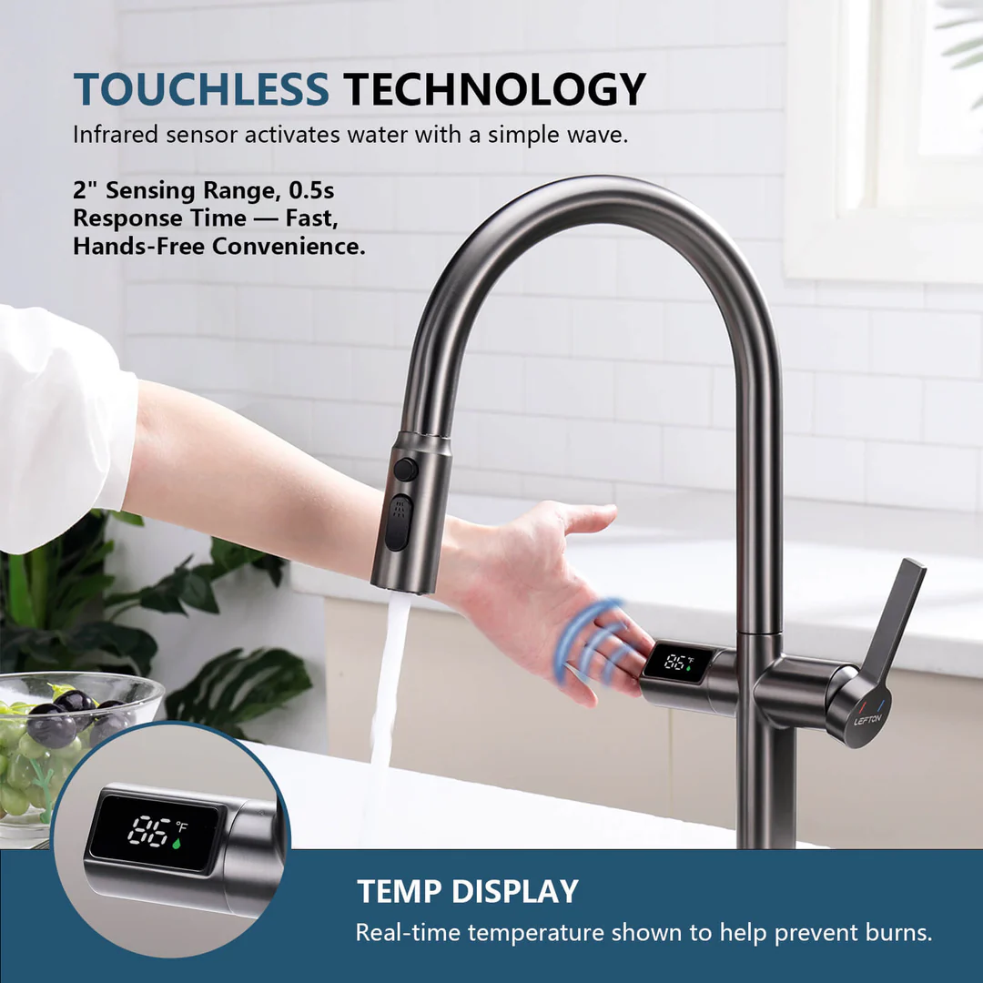 KHTAPA Touchless Sensor & Pull-Down Kitchen Faucet with Temperature Display-KF2206
