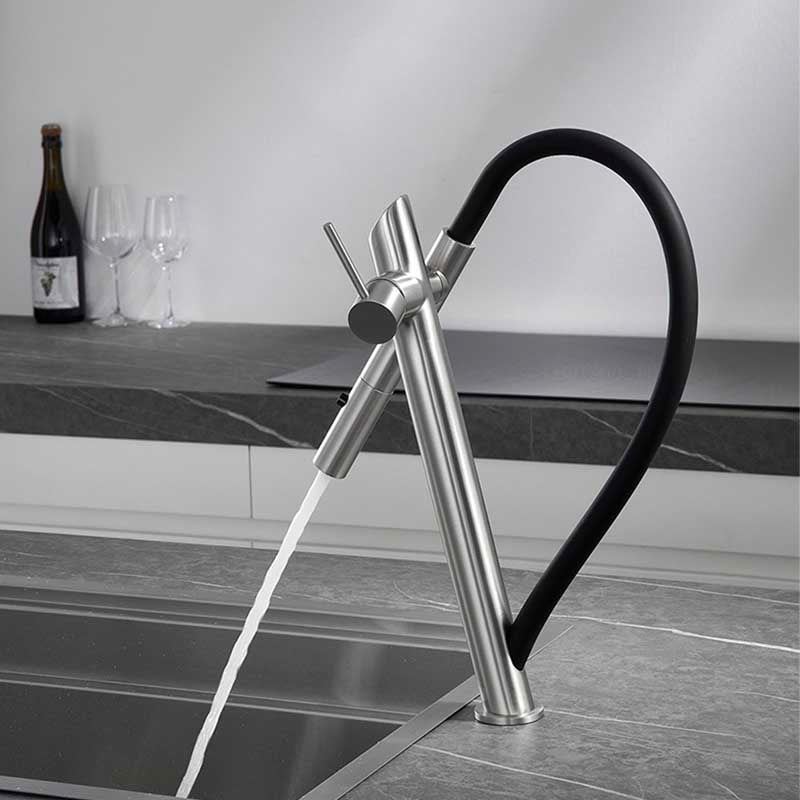 KHTAPA solid brass pull-out kitchen faucet in chrome
