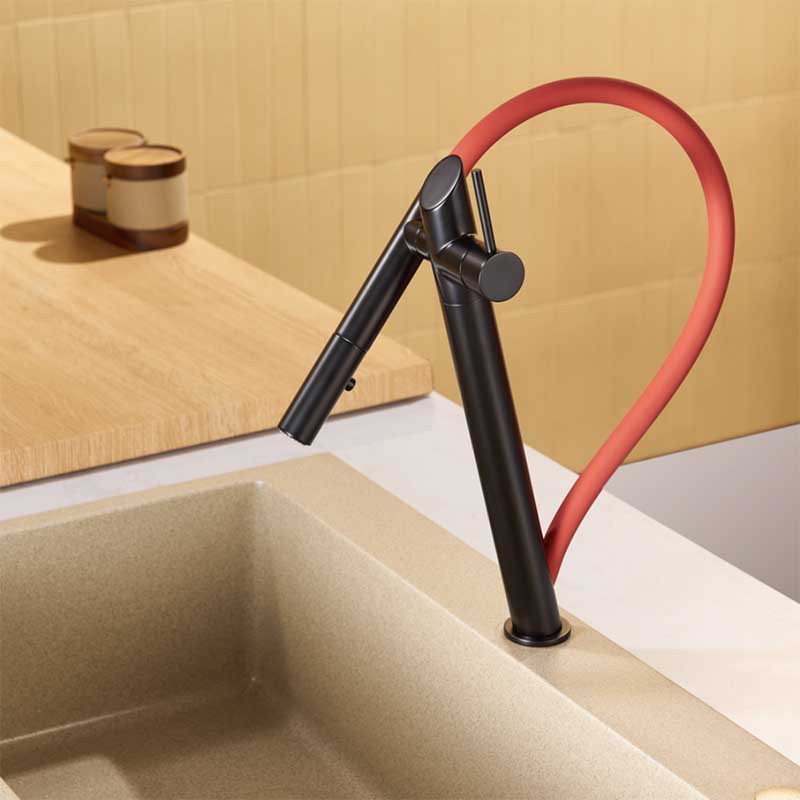 KHTAPA solid brass pull-out kitchen faucet in black