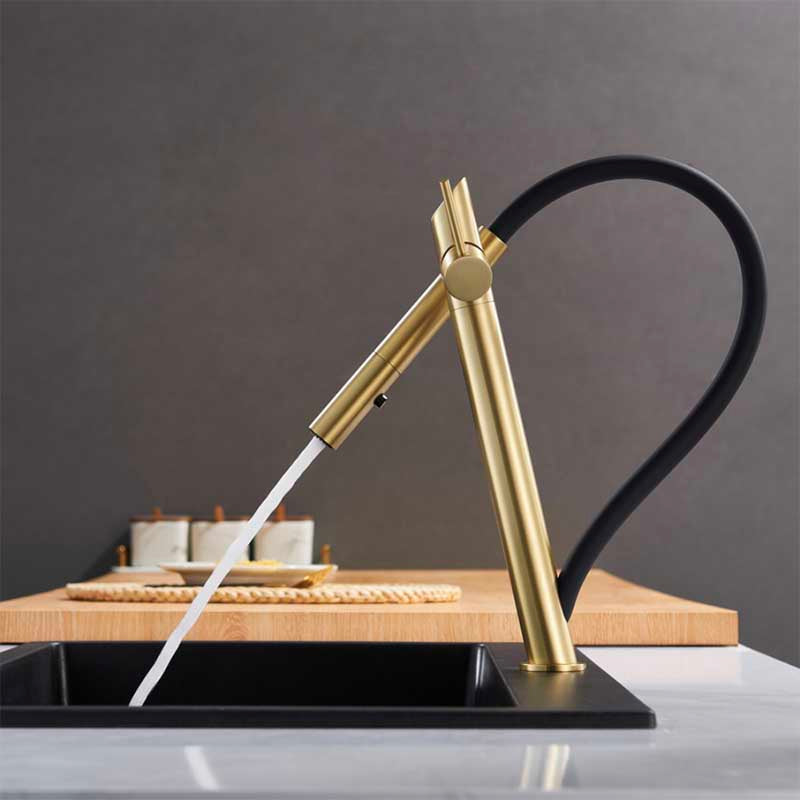 KHTAPA solid brass pull-out kitchen faucet in brushed gold