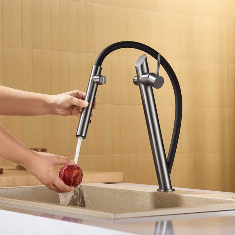KHTAPA solid brass pull-out kitchen faucet in gun gray