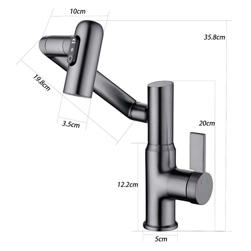 Brass Bathroom Faucet with LED Temperature Display and 360° Swivel Arm