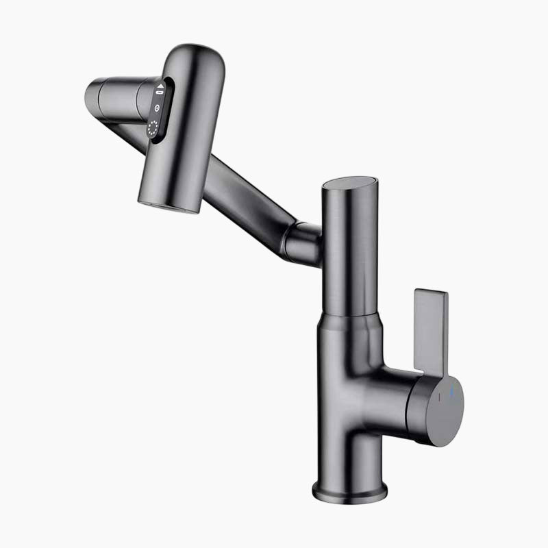 Brass Bathroom Faucet with LED Temperature Display and 360° Swivel Arm