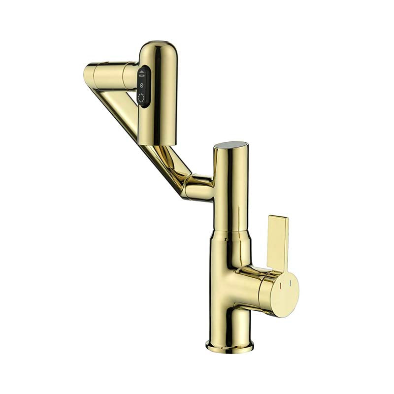 Brass Bathroom Faucet with LED Temperature Display and 360° Swivel Arm