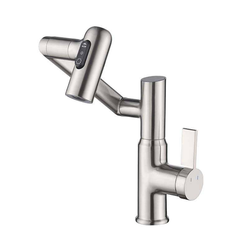 Brass Bathroom Faucet with LED Temperature Display and 360° Swivel Arm