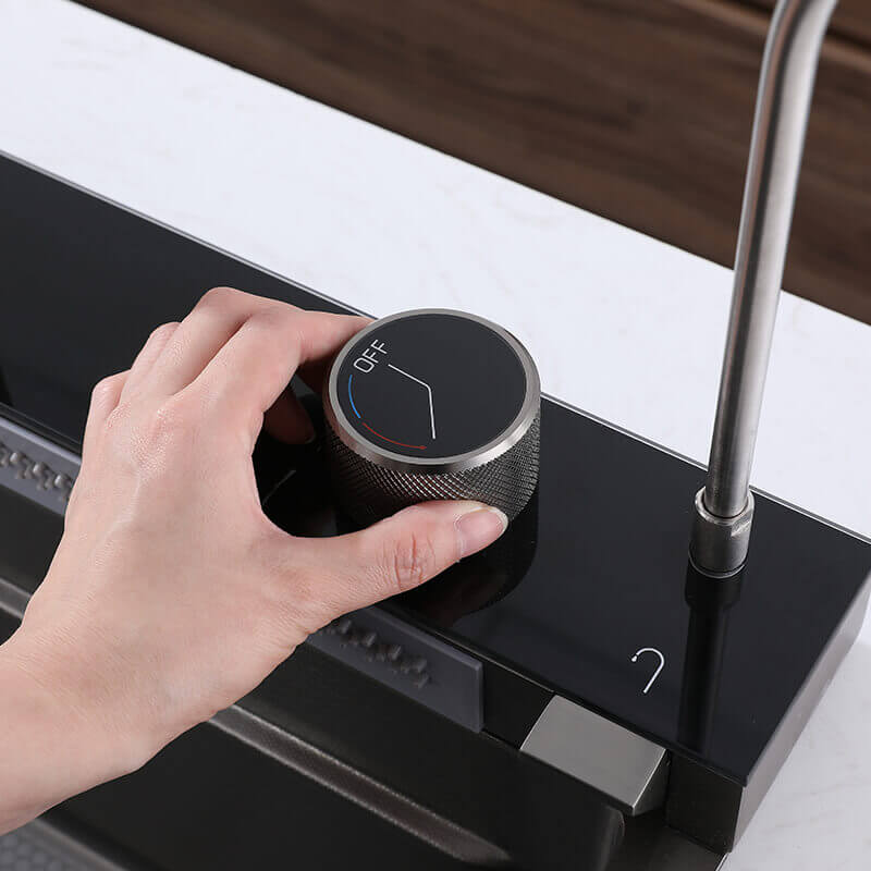 Stainless Steel Workstation Kitchen Sink with Integrated Waterfall and LED Temperature Display
