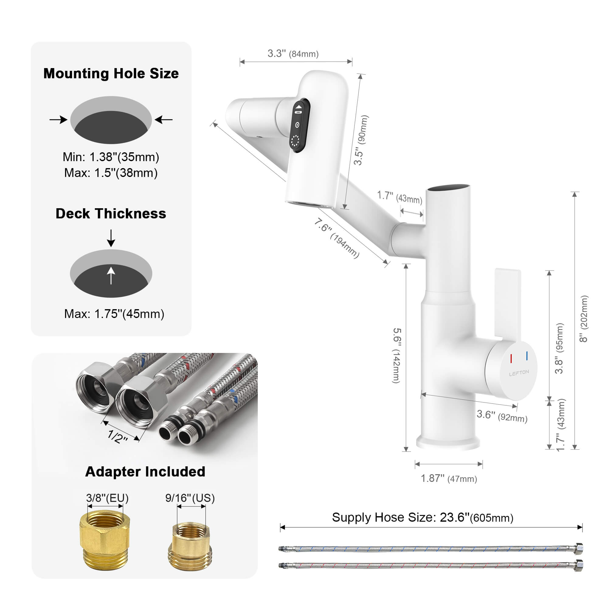 KHTAPA Single-Hole Rotatable Faucet with Temperature Display-BF2204