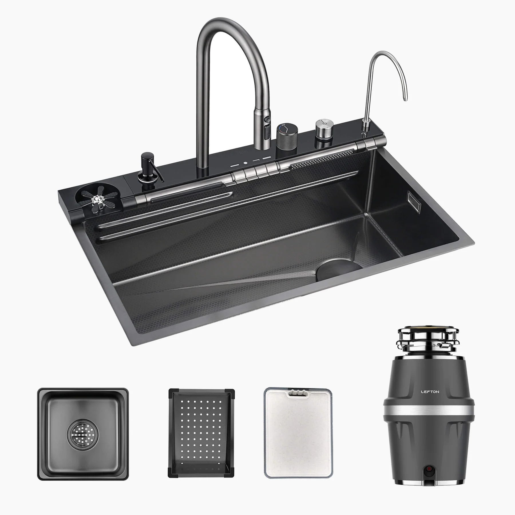 KHTAPA 33x22 Inch Drop-In Waterfall Faucet Kitchen Sink with Digital Temperature Display & LED Lighting-KS2207L