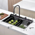 KHTAPA 33x22 Inch Drop-In Waterfall Faucet Kitchen Sink with Digital Temperature Display & LED Lighting-KS2207L