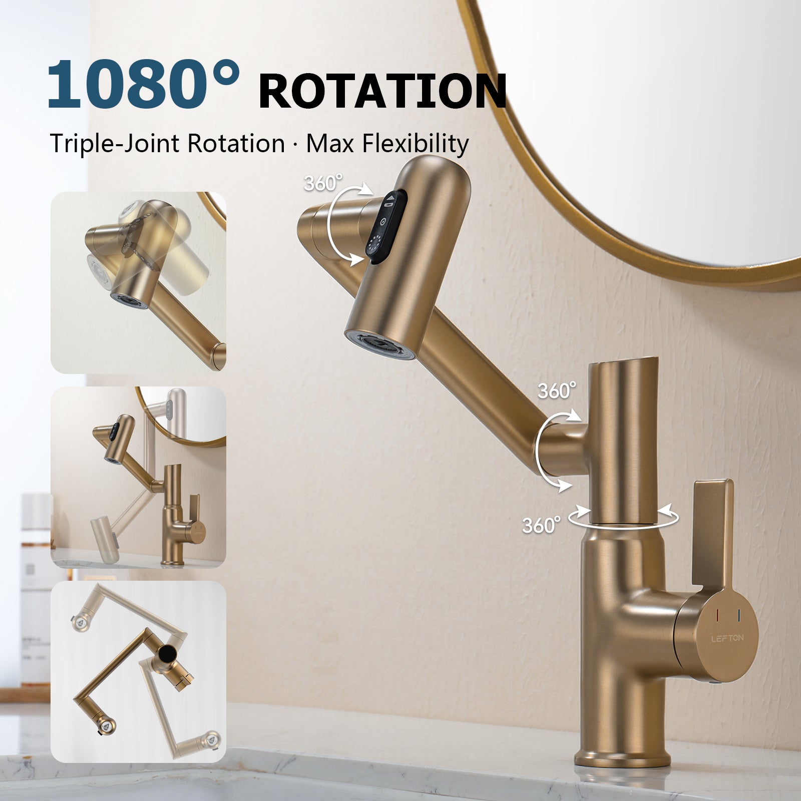 KHTAPA Single-Hole Rotatable Faucet with Temperature Display-BF2204