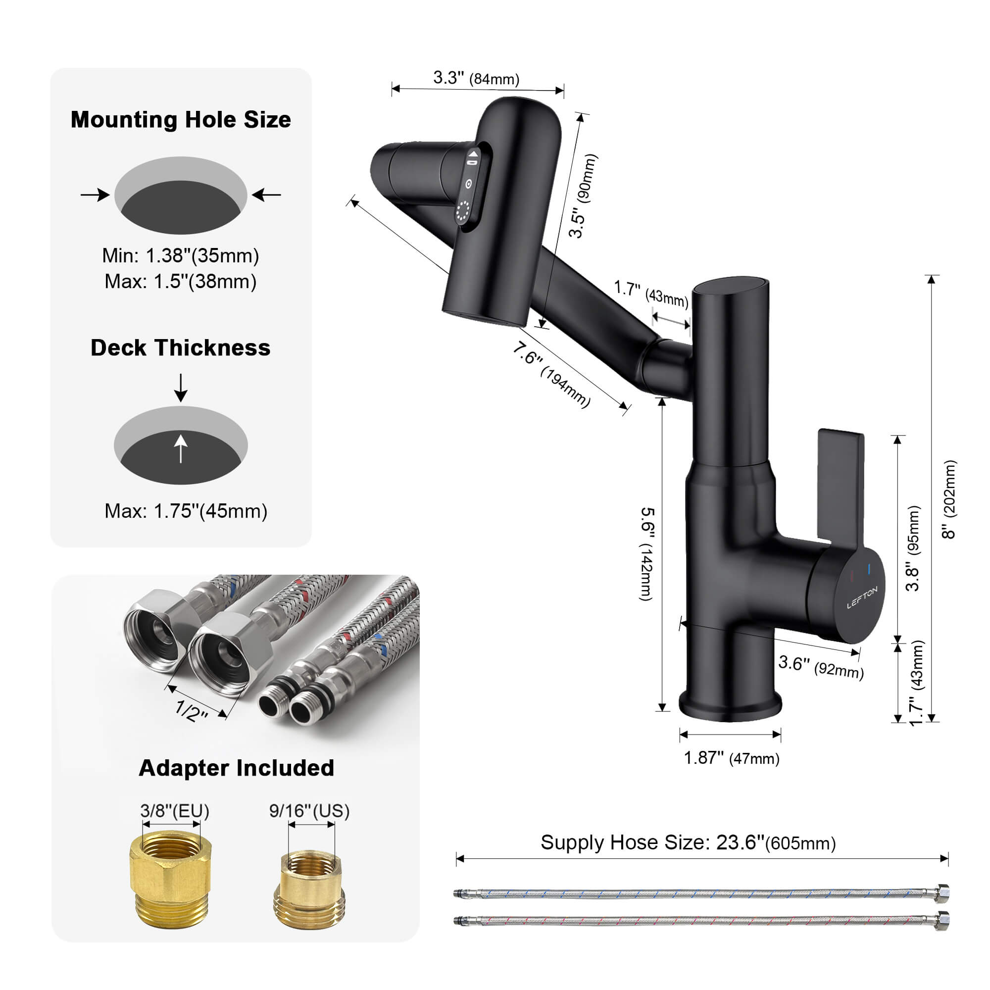KHTAPA Single-Hole Rotatable Faucet with Temperature Display-BF2204