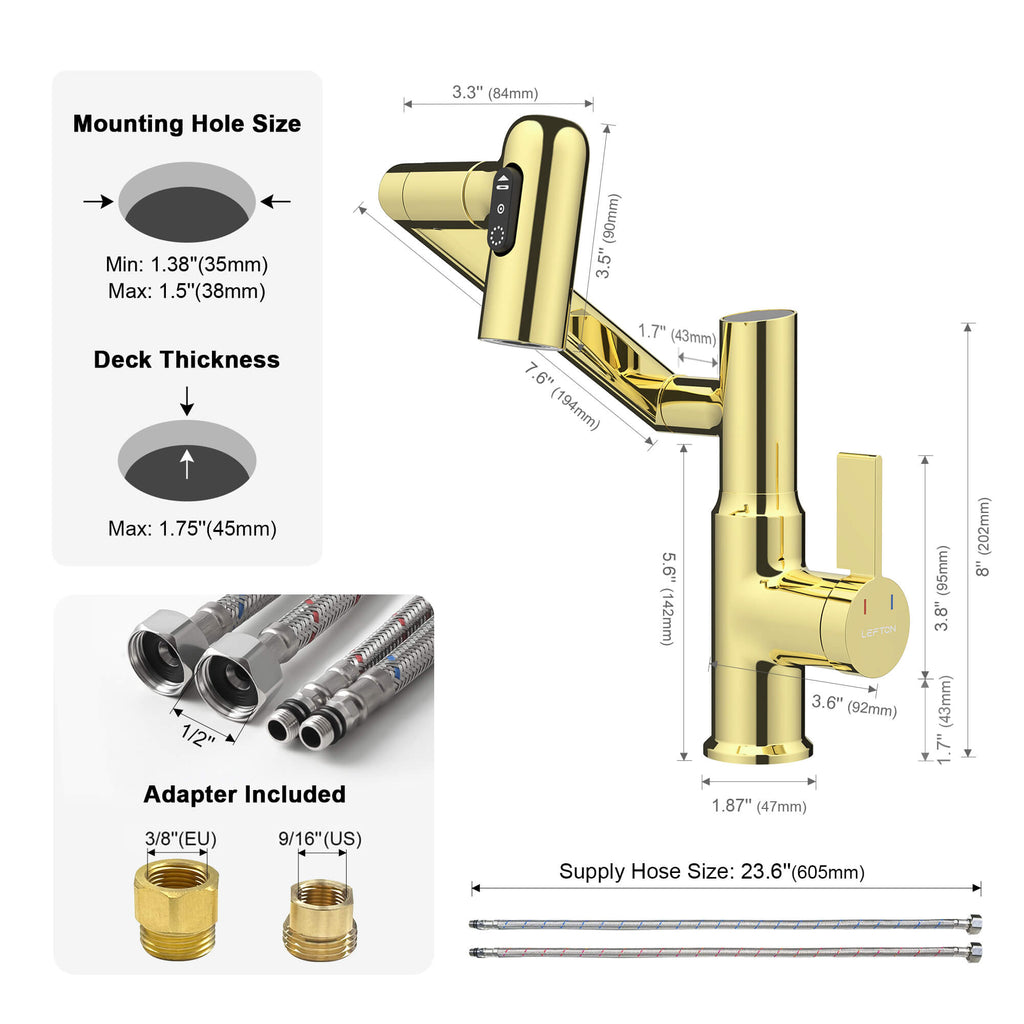 KHTAPA Single-Hole Rotatable Faucet with Temperature Display-BF2204