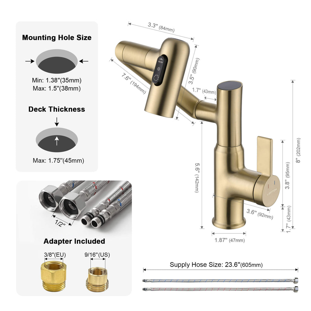 KHTAPA Single-Hole Rotatable Faucet with Temperature Display-BF2204