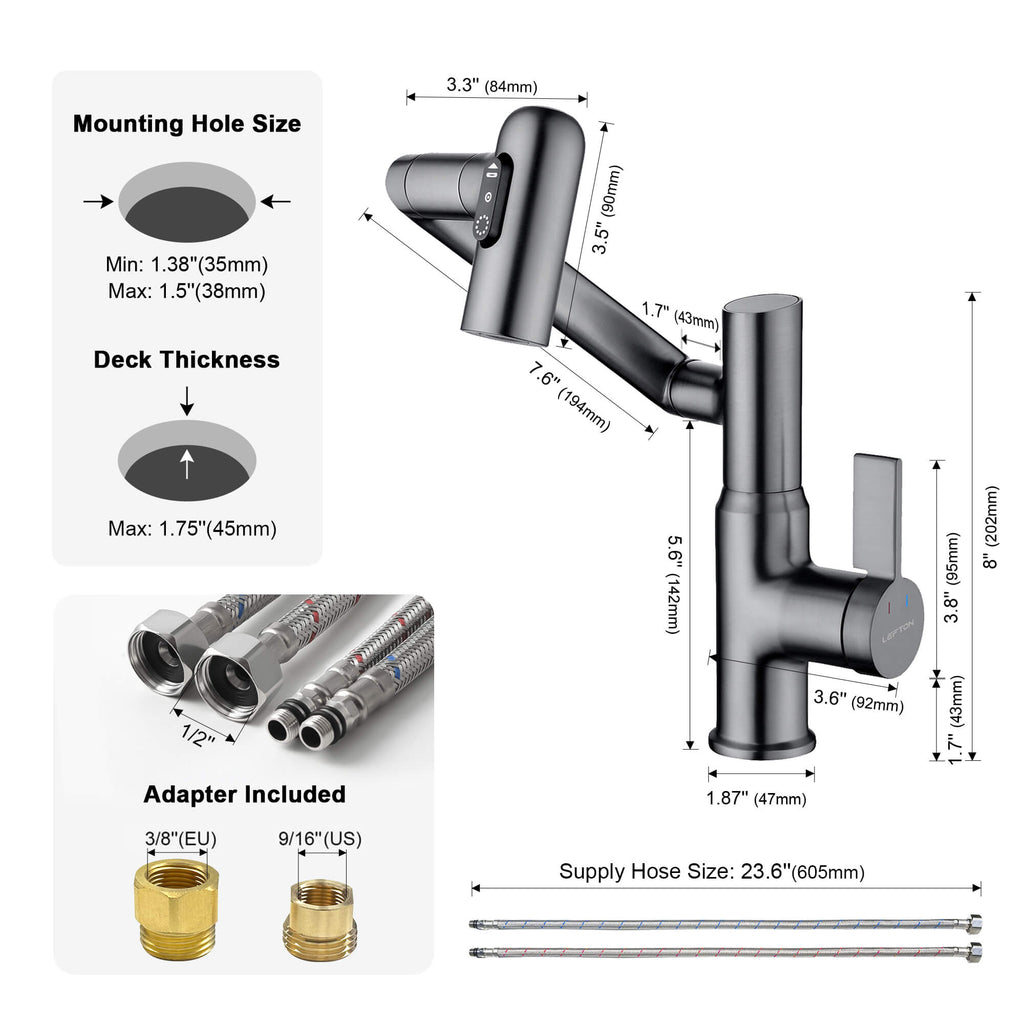 KHTAPA Single-Hole Rotatable Faucet with Temperature Display-BF2204