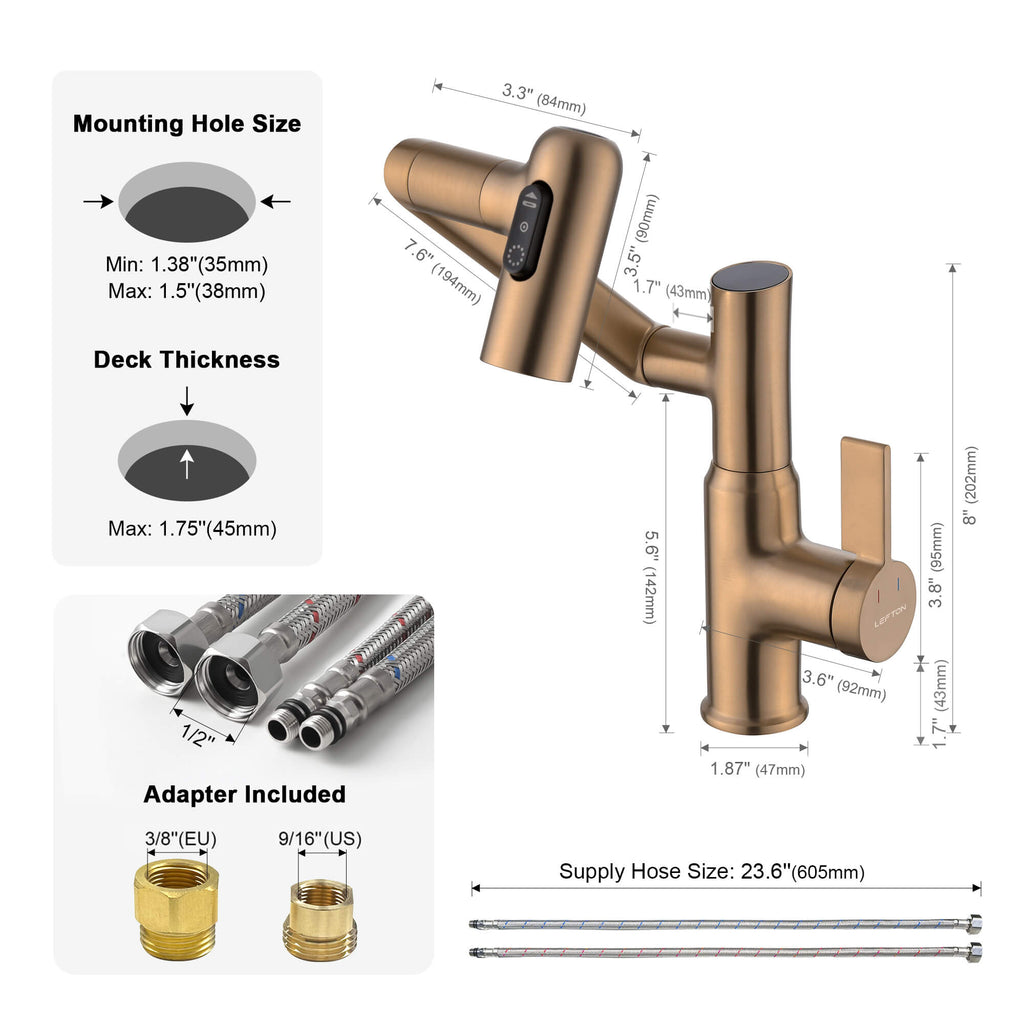KHTAPA Single-Hole Rotatable Faucet with Temperature Display-BF2204