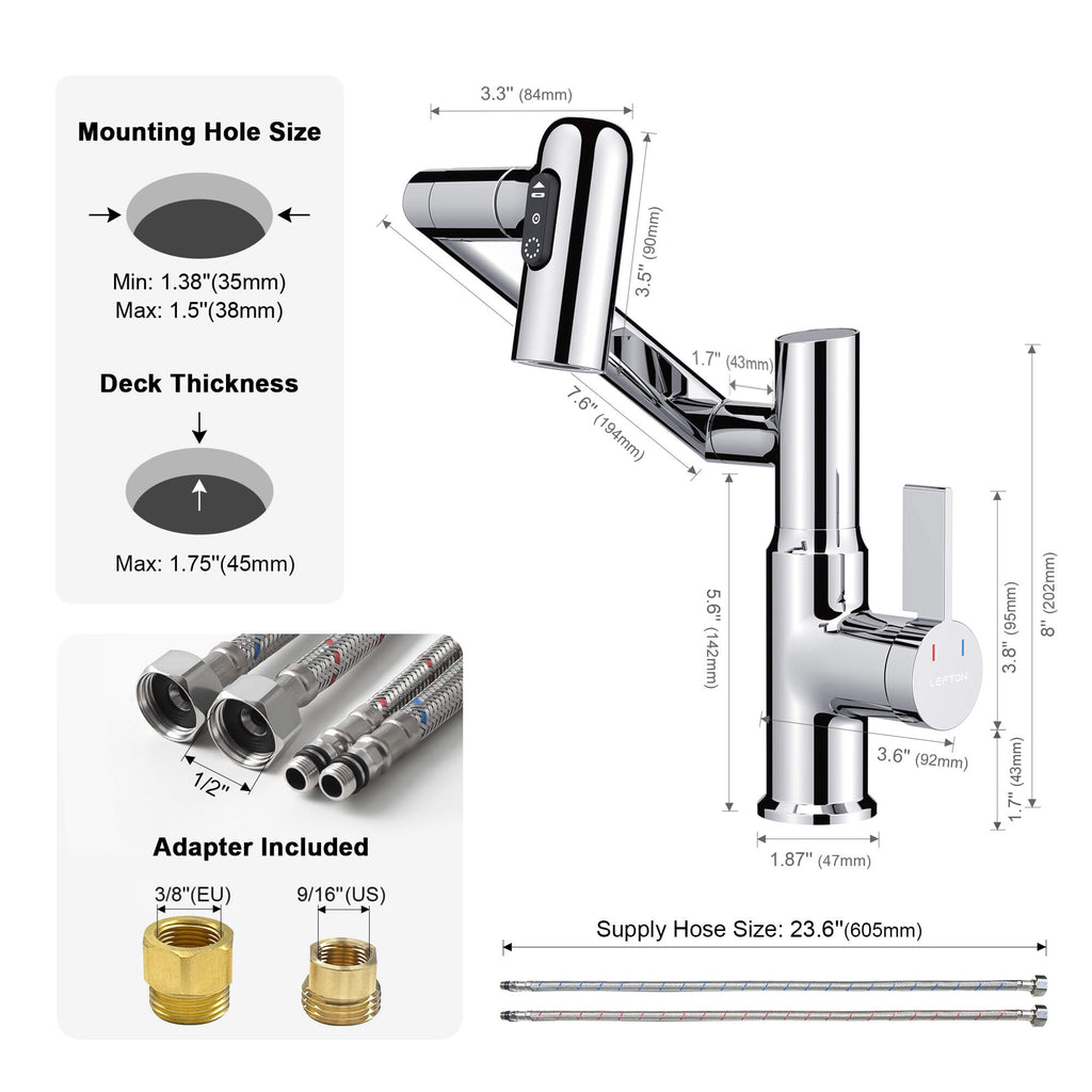 KHTAPA Single-Hole Rotatable Faucet with Temperature Display-BF2204