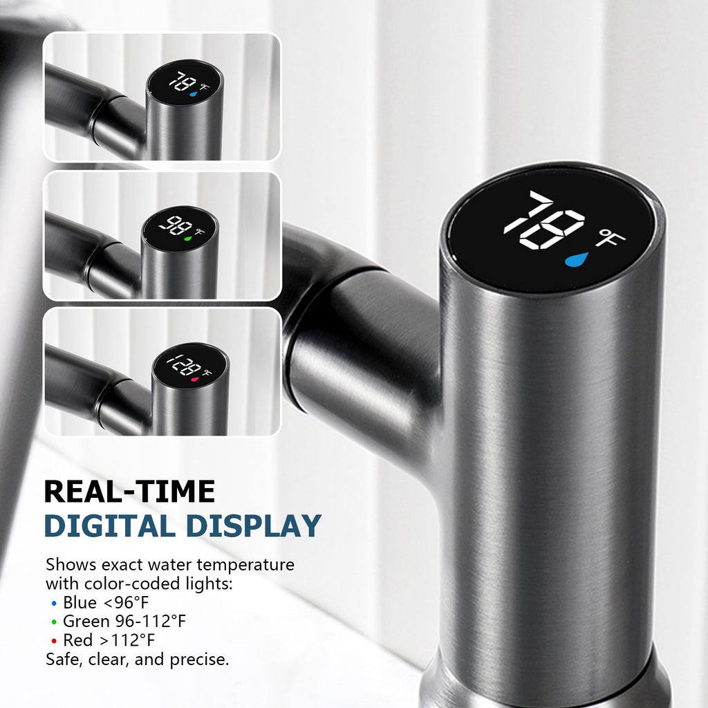 KHTAPA Single-Hole Rotatable Faucet with Temperature Display-BF2204