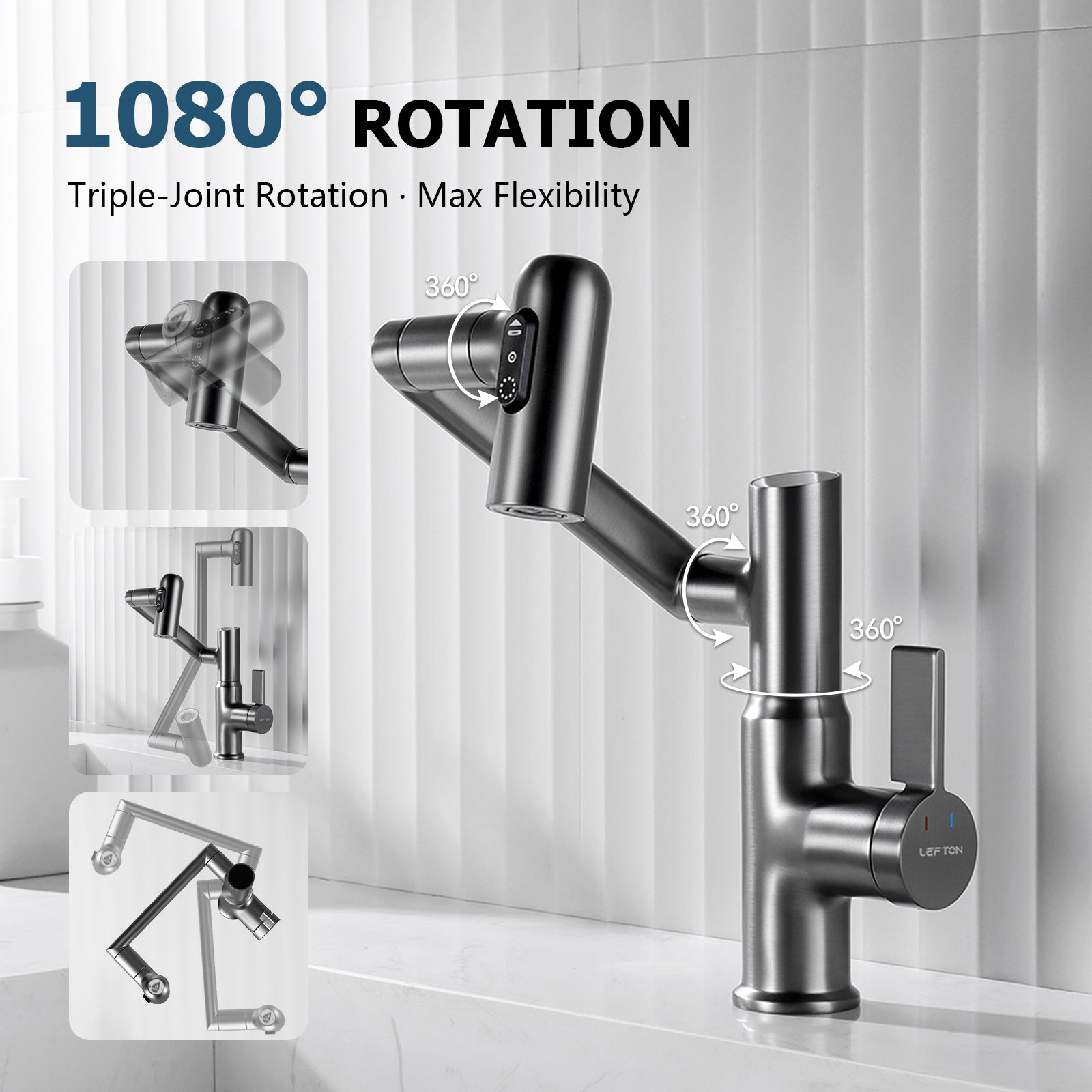 KHTAPA Single-Hole Rotatable Faucet with Temperature Display-BF2204