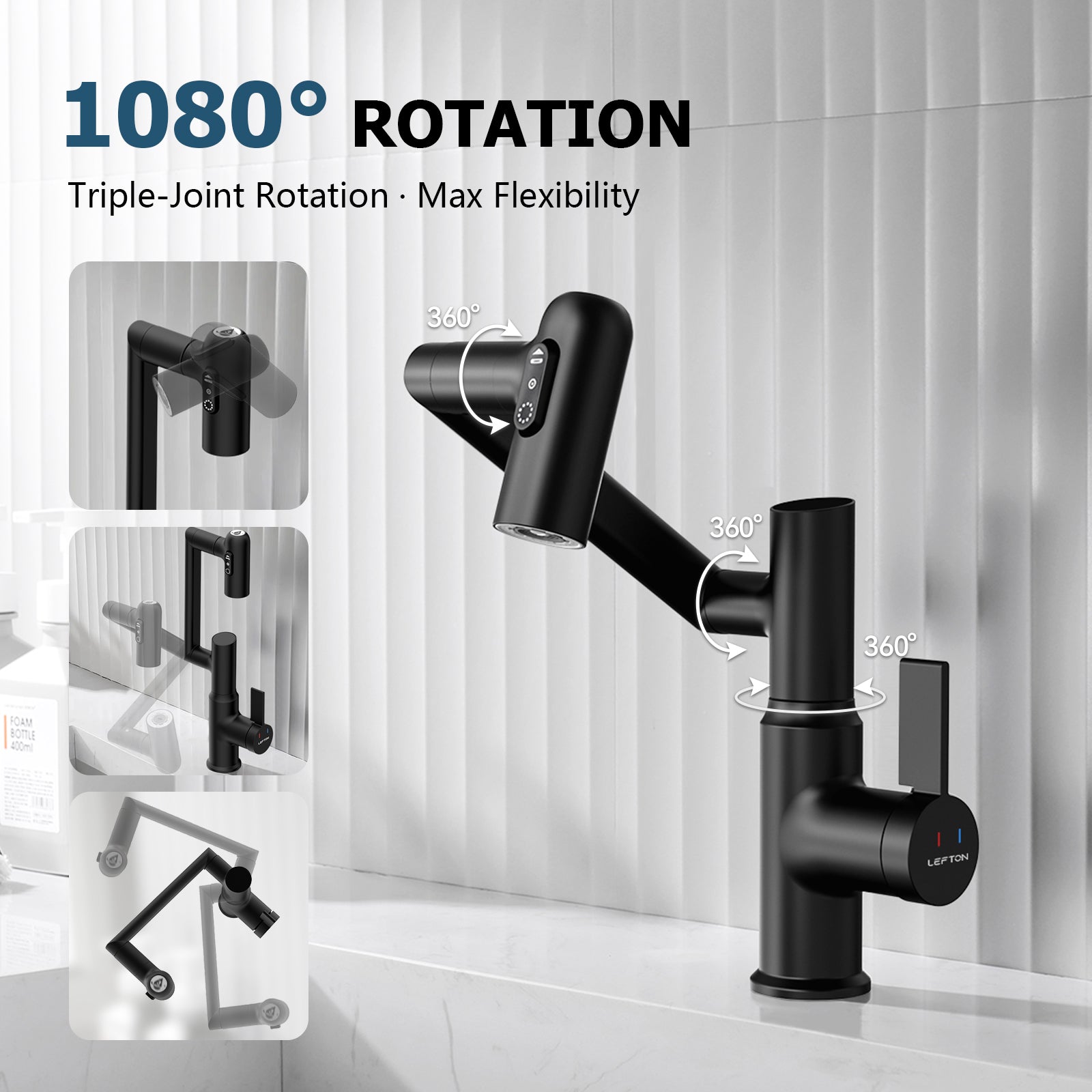 KHTAPA Single-Hole Rotatable Faucet with Temperature Display-BF2204