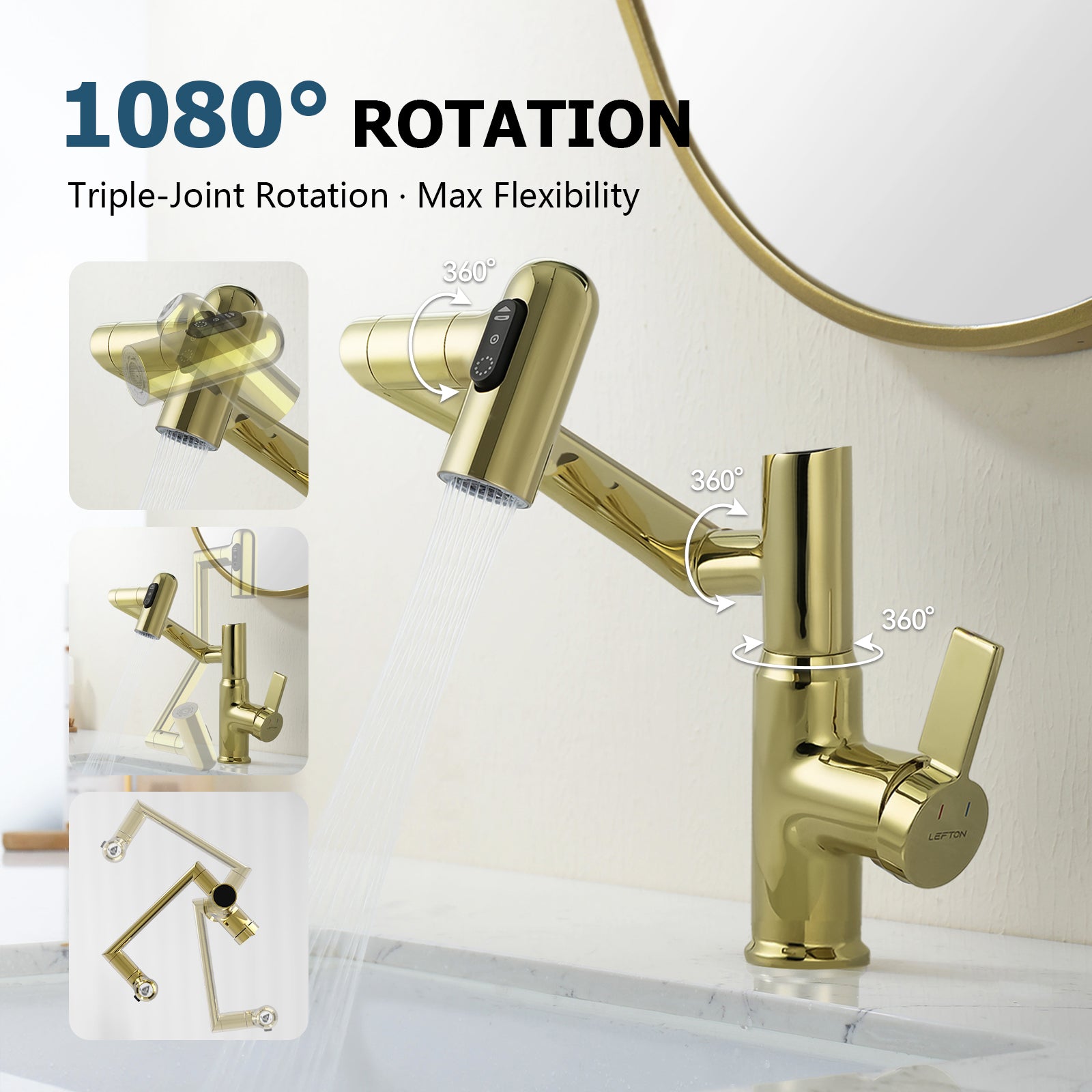 KHTAPA Single-Hole Rotatable Faucet with Temperature Display-BF2204