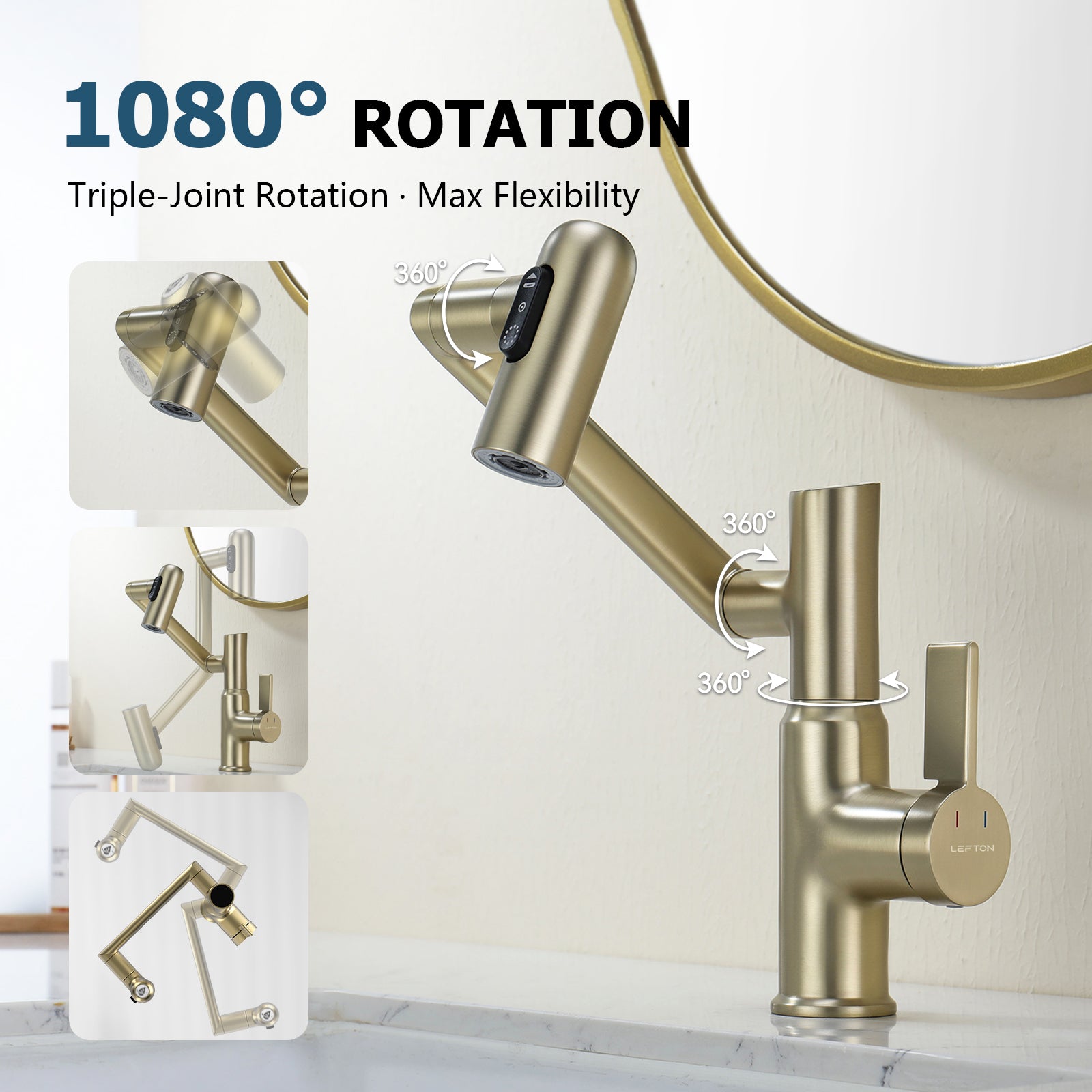 KHTAPA Single-Hole Rotatable Faucet with Temperature Display-BF2204