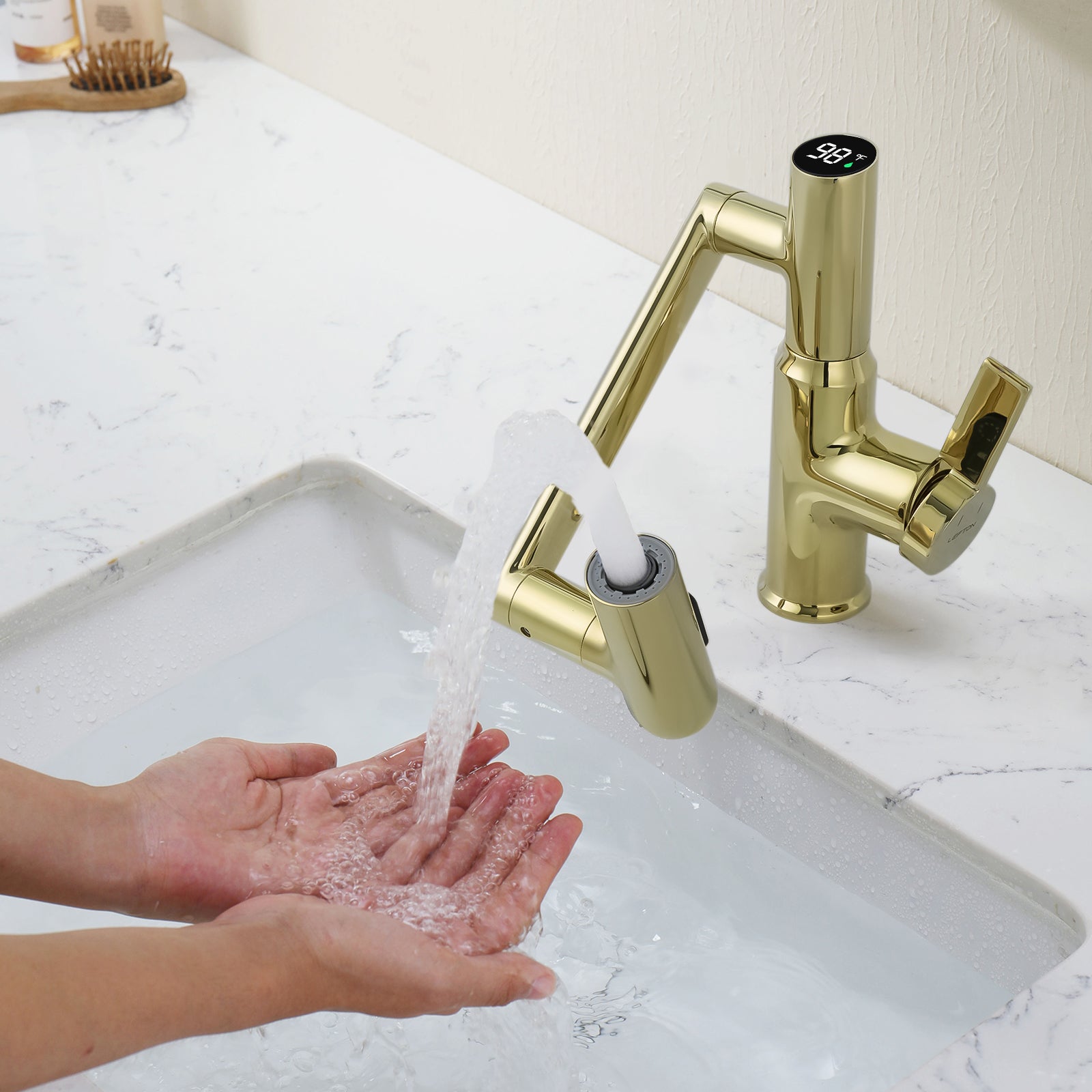 KHTAPA Single-Hole Rotatable Faucet with Temperature Display-BF2204
